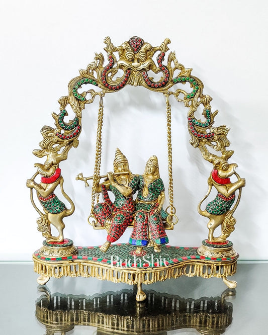 Handcrafted Brass Radha Krishna on Swing idol 18 inch - Budhshiv.com