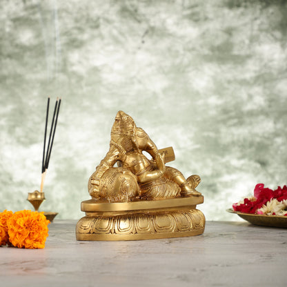 Handcrafted Brass Resting Ganesha Table Accent - 6 Inch - Budhshiv.com