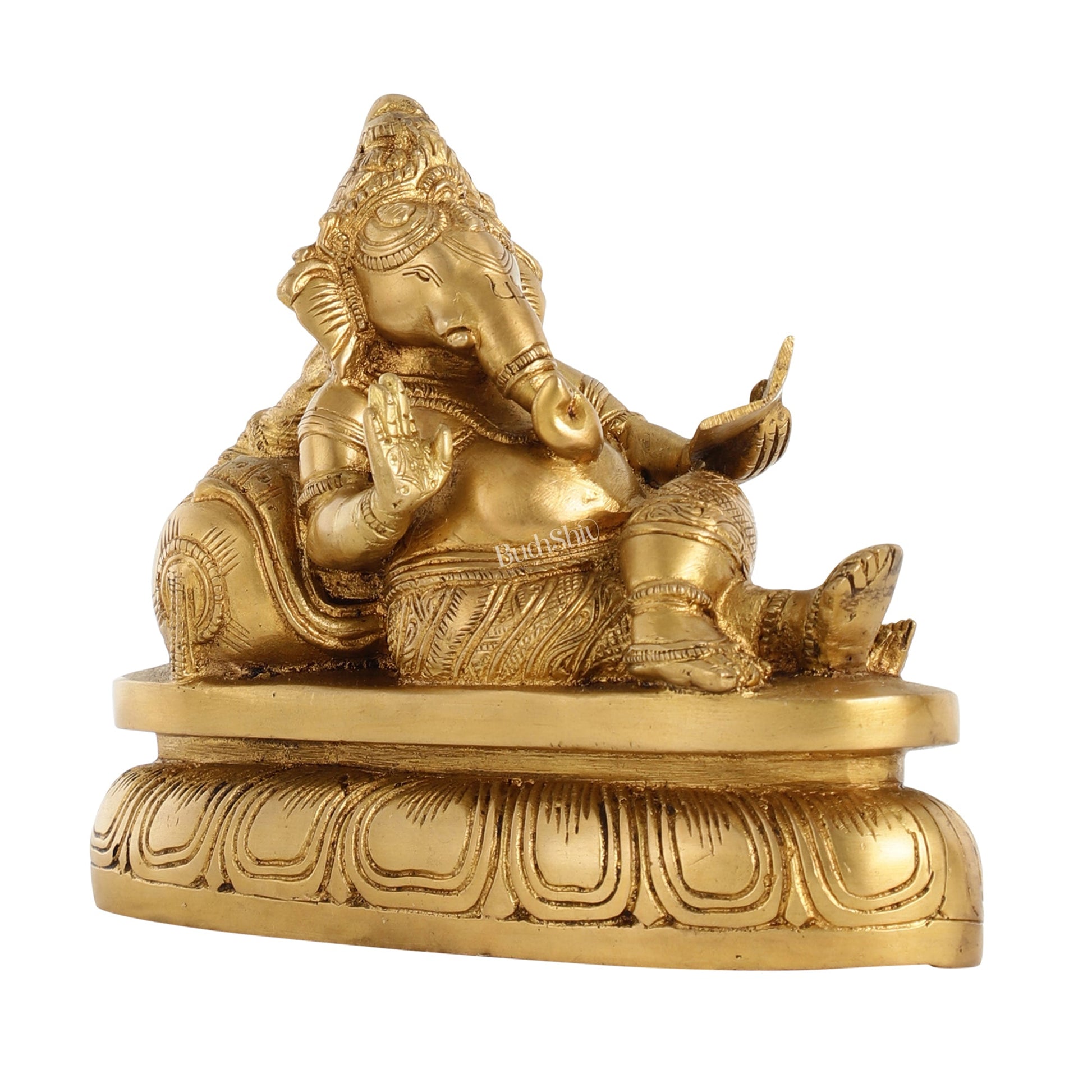 Handcrafted Brass Resting Ganesha Table Accent - 6 Inch - Budhshiv.com