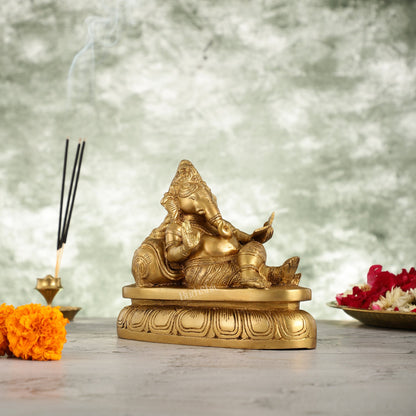 Handcrafted Brass Resting Ganesha Table Accent - 6 Inch - Budhshiv.com