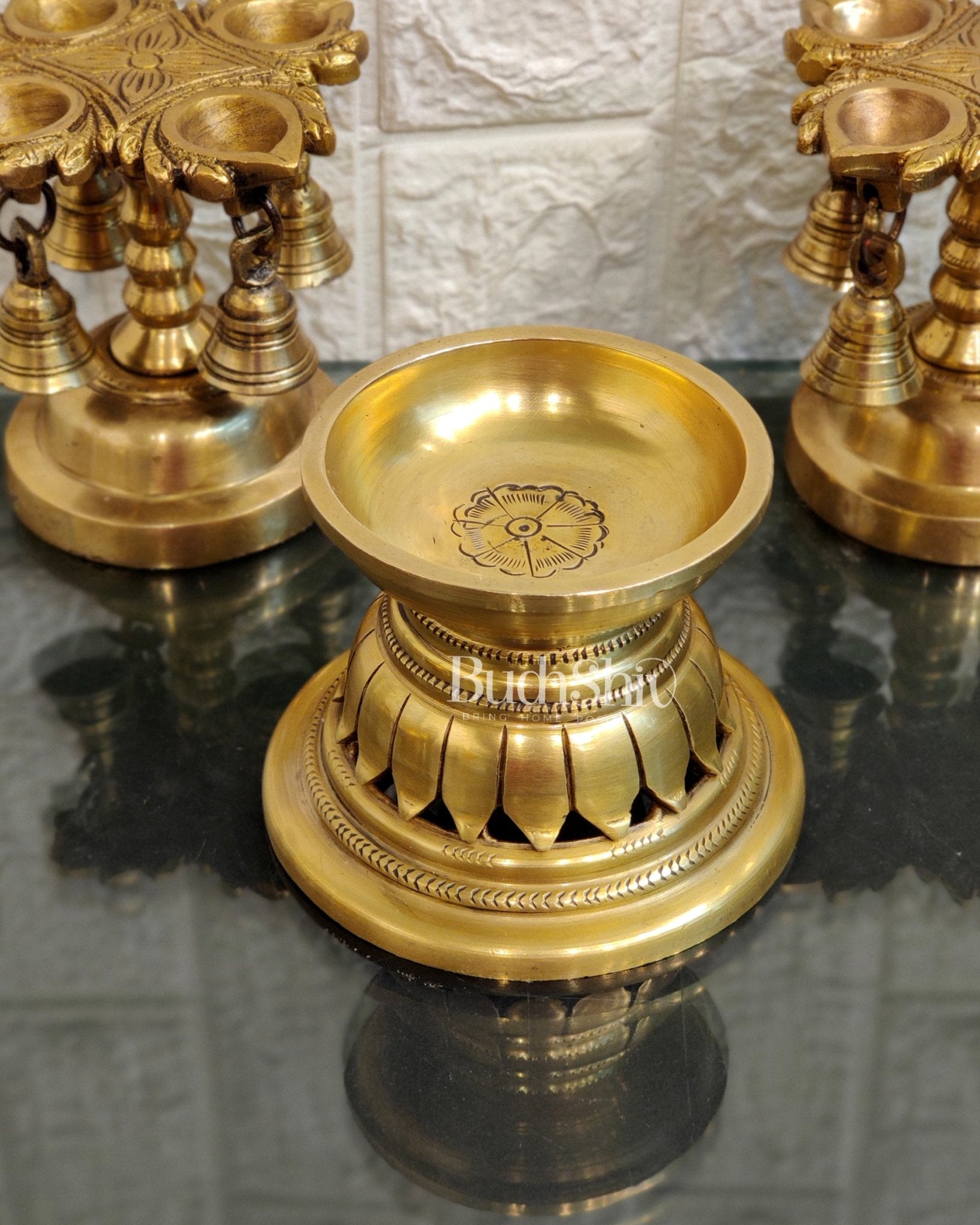 Handcrafted Brass Round Lotus Candle Holder | Exquisite and Elegant - Budhshiv.com