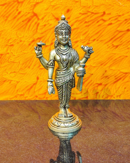 Handcrafted Brass Statue of Lord Dhanvantari, the God of Ayurveda | Fine Craftsmanship 6.5" - Budhshiv.com