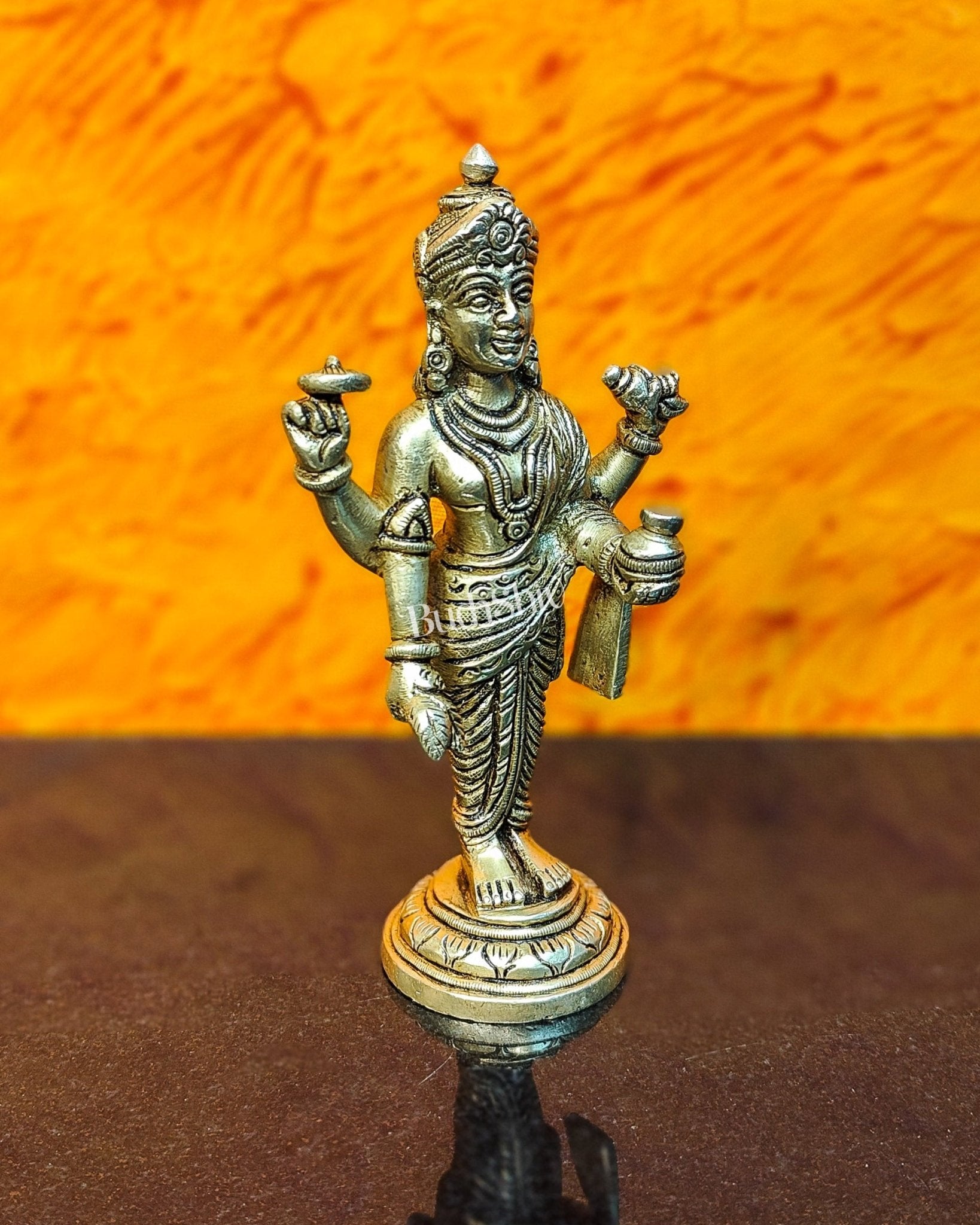 Handcrafted Brass Statue of Lord Dhanvantari, the God of Ayurveda | Fine Craftsmanship 6.5" - Budhshiv.com