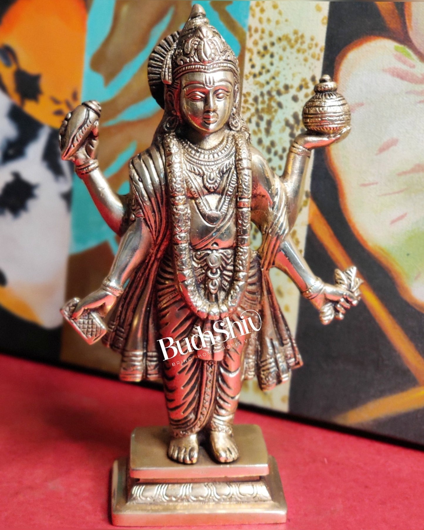 Handcrafted Brass Statue of Lord Dhanvantari, the God of Ayurveda | Fine Craftsmanship10" - Budhshiv.com