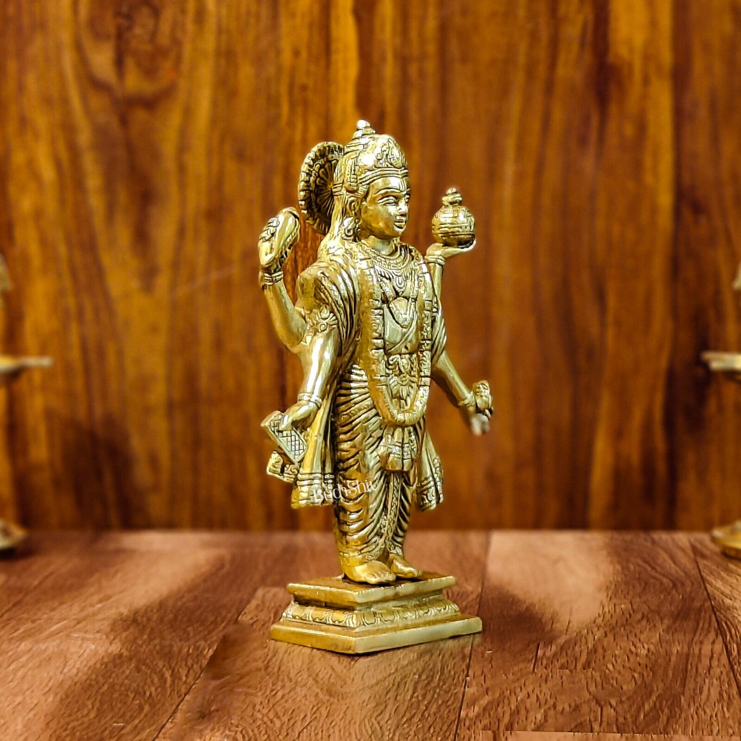 Handcrafted Brass Statue of Lord Dhanvantari, the God of Ayurveda | Fine Craftsmanship10" - Budhshiv.com