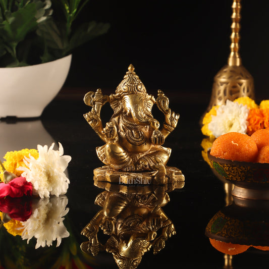 Handcrafted Brass Superfine Ganesha Statue 5" - Budhshiv.com