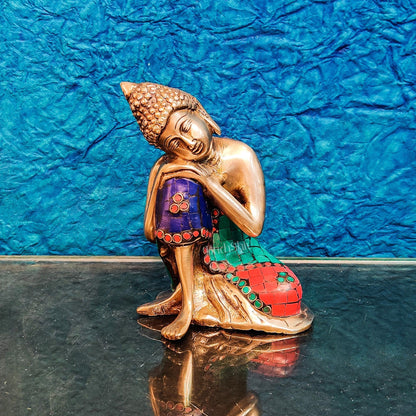 Handcrafted Brass Thinking Buddha Statue | 6" Tall - Budhshiv.com