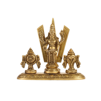 Handcrafted Brass Tirupati Balaji Idol | Shankh, Chakra, Namaha | 4 inch - Budhshiv.com