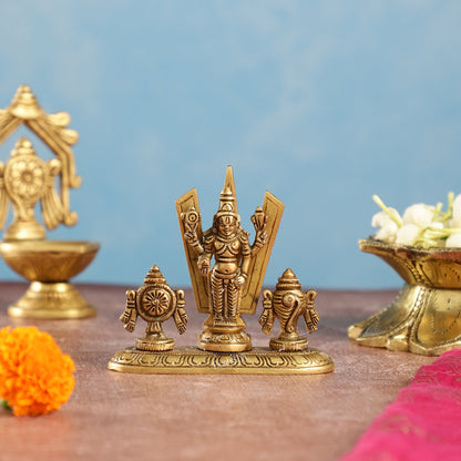 Handcrafted Brass Tirupati Balaji Idol | Shankh, Chakra, Namaha | 4 inch - Budhshiv.com