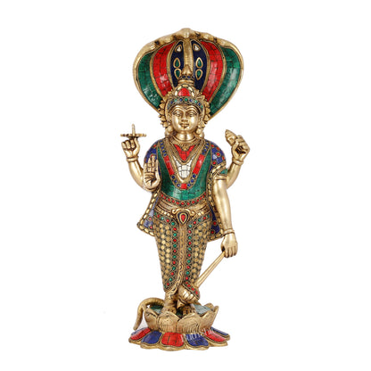 Handcrafted Brass Vishnu Statue - 17" Height | Divine Brass Idol - Budhshiv.com