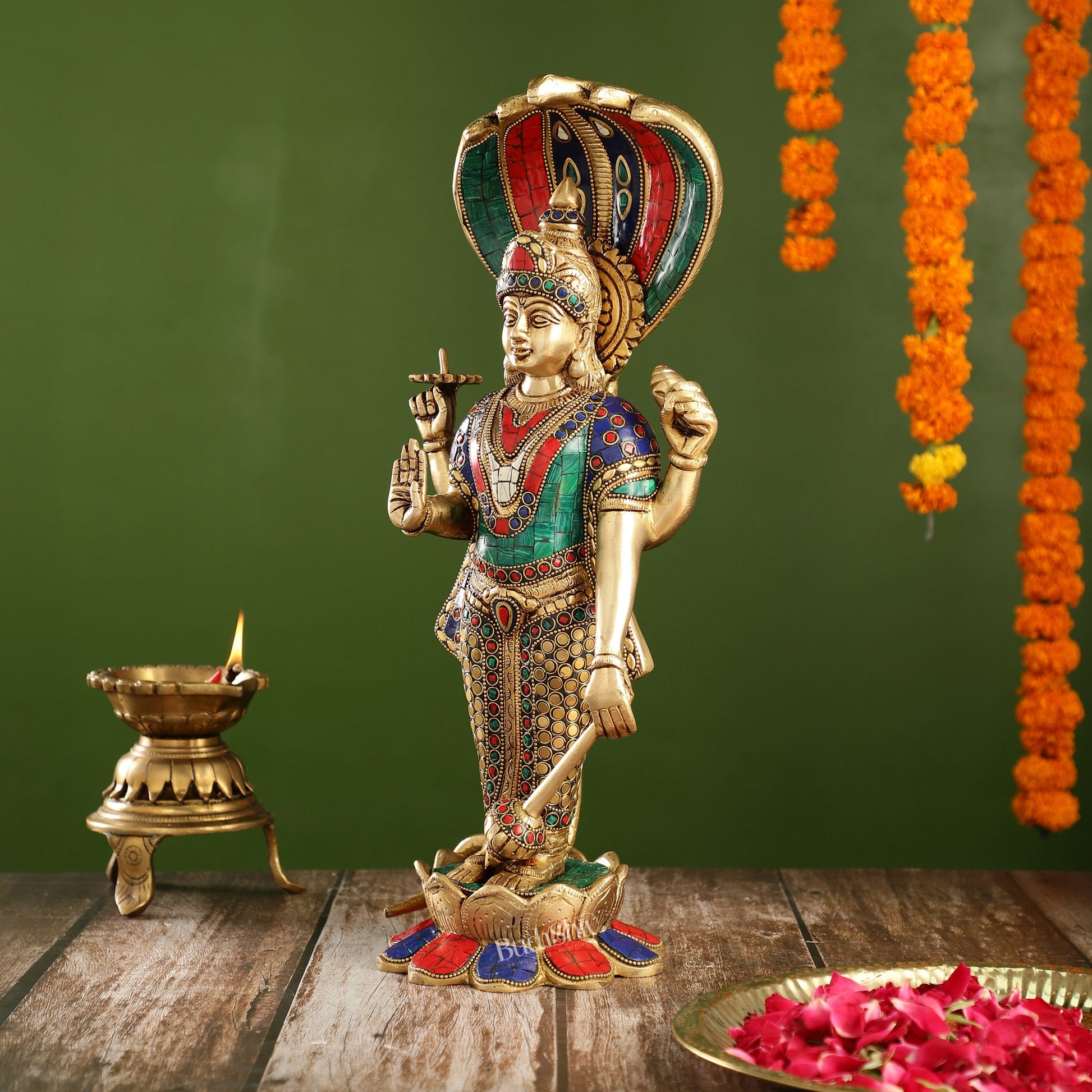 Handcrafted Brass Vishnu Statue - 17" Height | Divine Brass Idol - Budhshiv.com