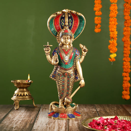 Handcrafted Brass Vishnu Statue - 17" Height | Divine Brass Idol - Budhshiv.com