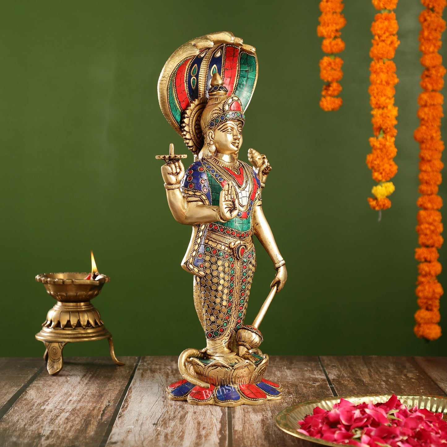 Handcrafted Brass Vishnu Statue - 17" Height | Divine Brass Idol - Budhshiv.com