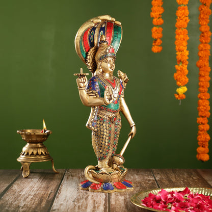 Handcrafted Brass Vishnu Statue - 17" Height | Divine Brass Idol - Budhshiv.com