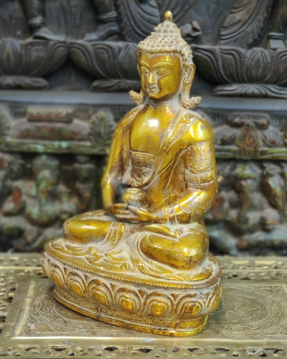 Handcrafted Buddha Statue in Vitarka Mudra | Antique Rustic Finish | 12" x 9" x 6" - Budhshiv.com