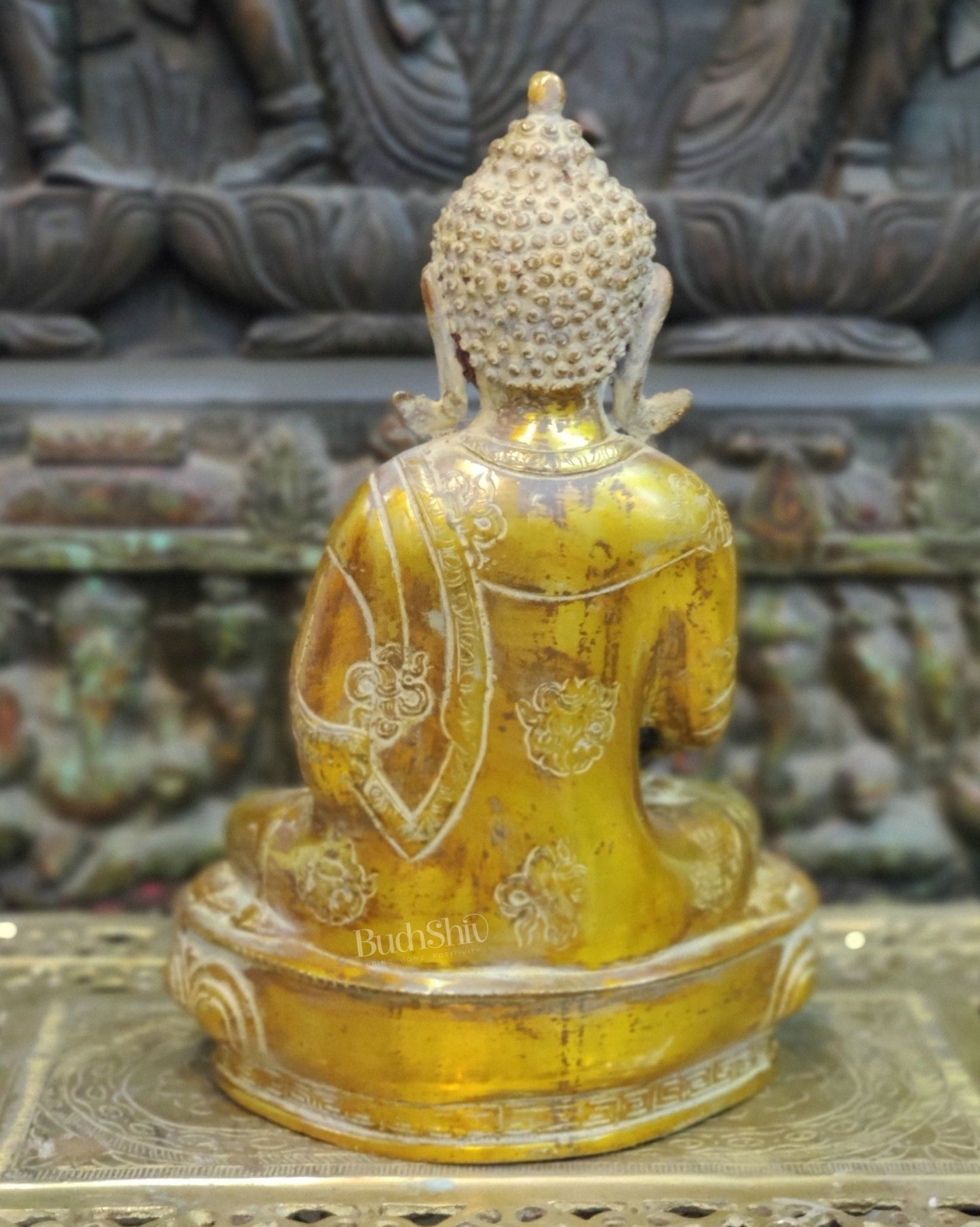 Handcrafted Buddha Statue in Vitarka Mudra | Antique Rustic Finish | 12" x 9" x 6" - Budhshiv.com
