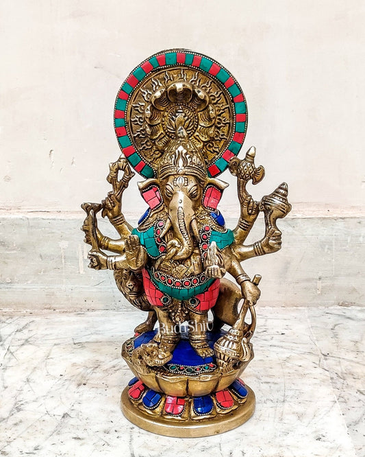 Handcrafted Dhrishti Ganesh Statue - Ward off Evil with Lord Ganesha Incarnation 12" - Budhshiv.com