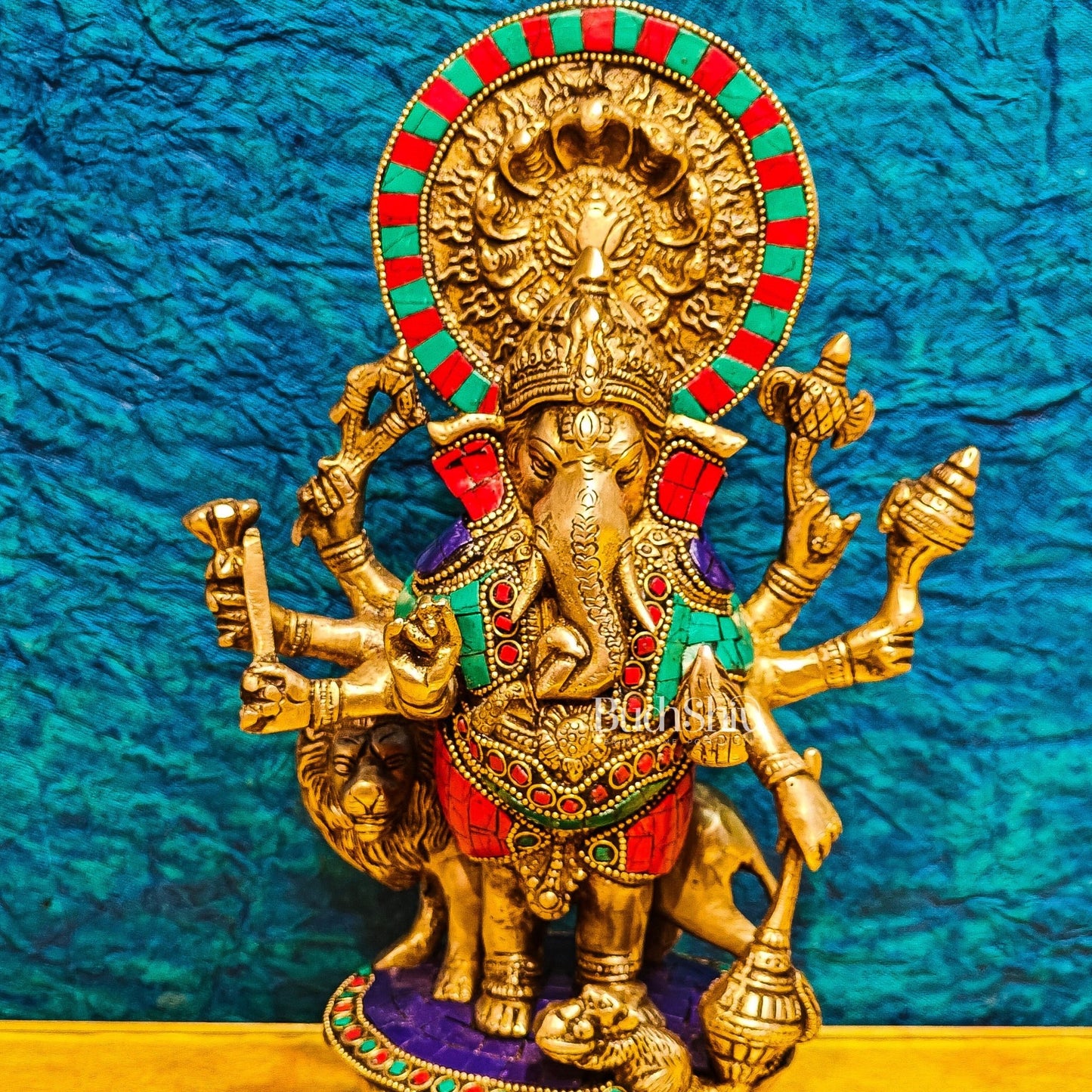 Handcrafted Dhrishti Ganesh Statue - Ward off Evil with Lord Ganesha Incarnation 12" - Budhshiv.com