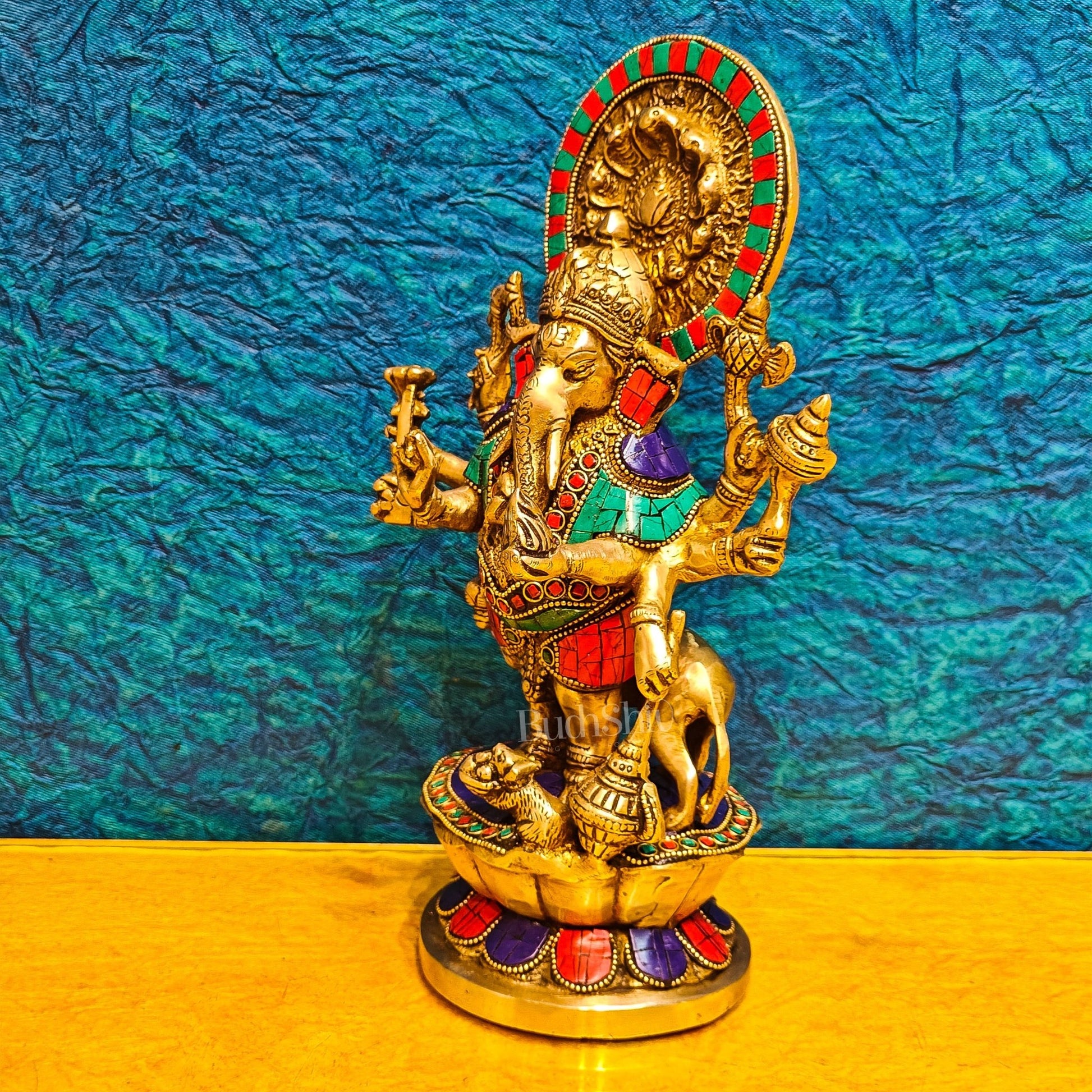 Handcrafted Dhrishti Ganesh Statue - Ward off Evil with Lord Ganesha Incarnation 12" - Budhshiv.com