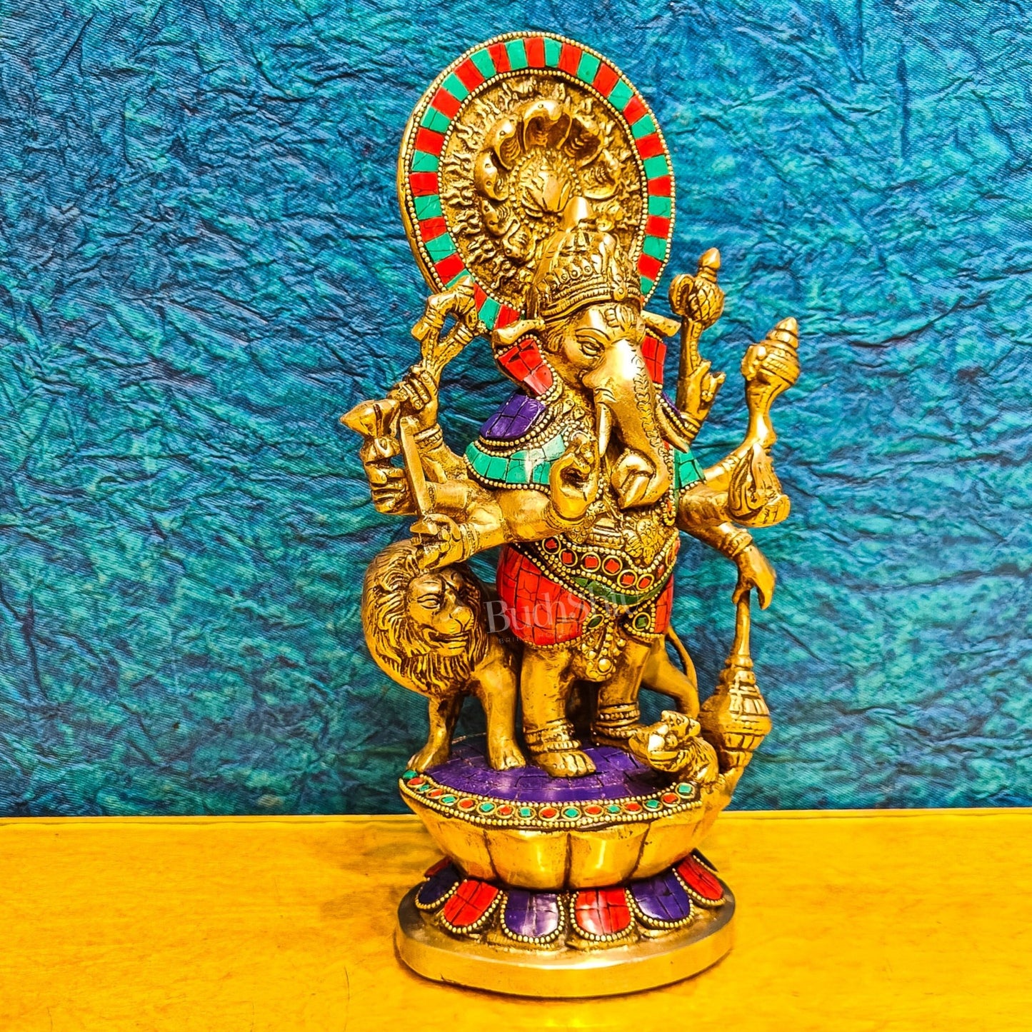 Handcrafted Dhrishti Ganesh Statue - Ward off Evil with Lord Ganesha Incarnation 12" - Budhshiv.com