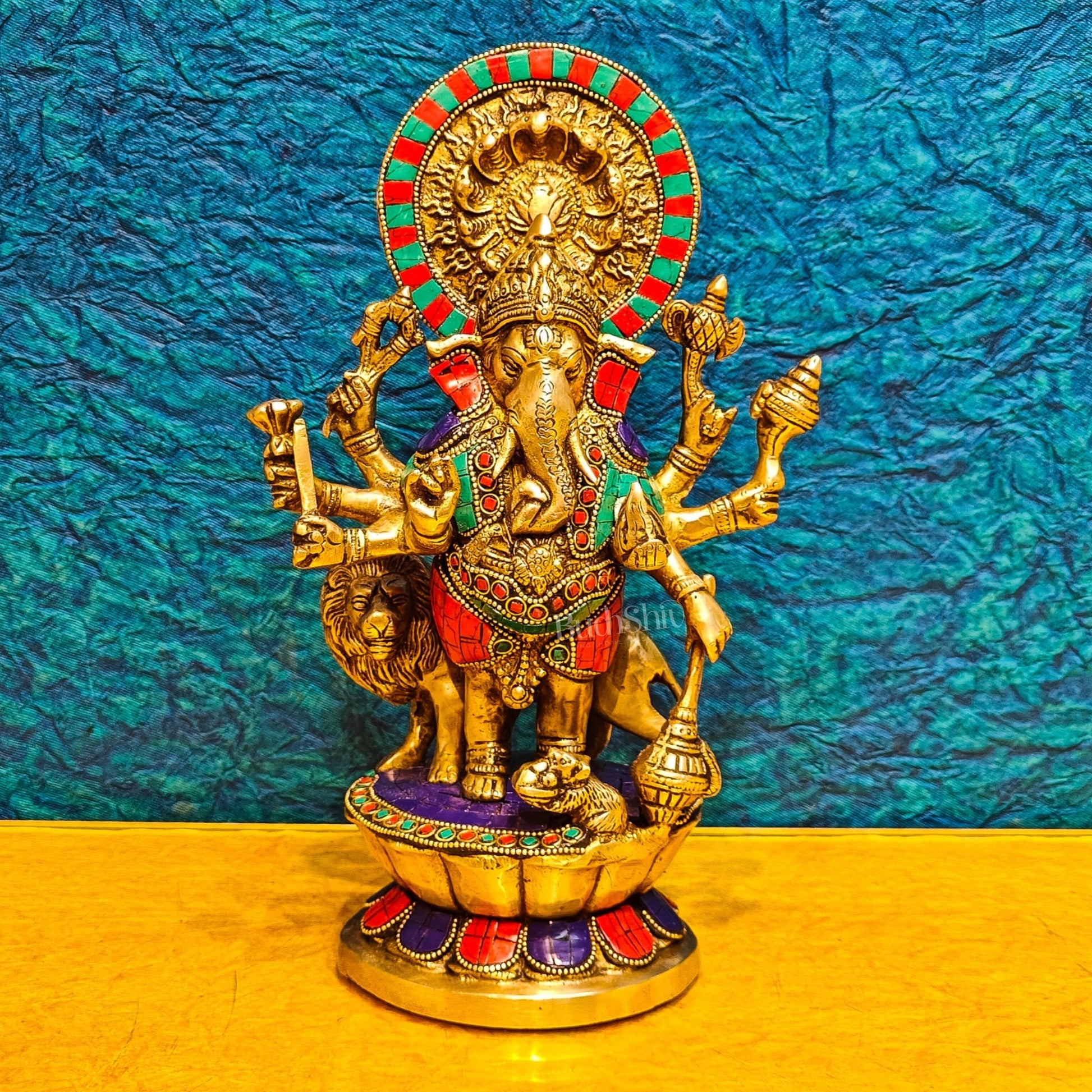 Handcrafted Dhrishti Ganesh Statue - Ward off Evil with Lord Ganesha Incarnation 12" - Budhshiv.com