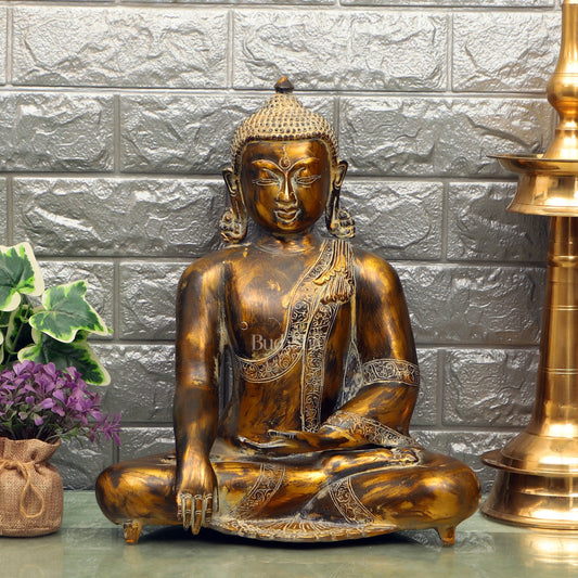 Handcrafted Fine Brass Buddha Statue | Bhoomisparsha Mudra |15" - Budhshiv.com