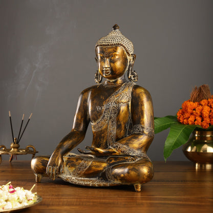 Handcrafted Fine Brass Buddha Statue | Bhoomisparsha Mudra |15" - Budhshiv.com