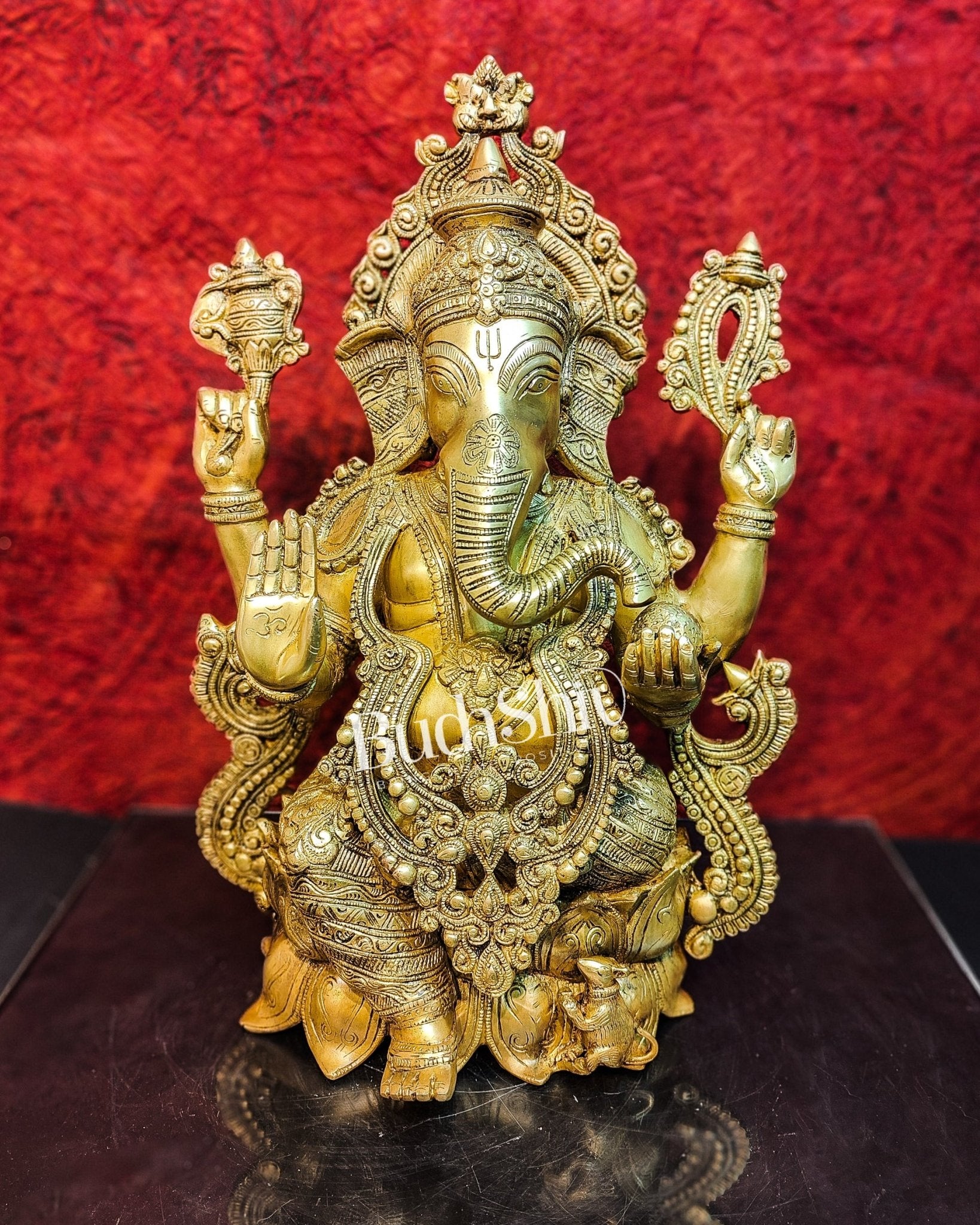 Shop Handcrafted Fine Brass Ganesha Idol With Mouse 21" – Budhshiv.com