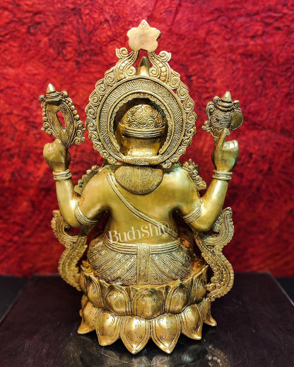 Handcrafted Fine Brass Ganesha Idol with Mouse 21" - Budhshiv.com