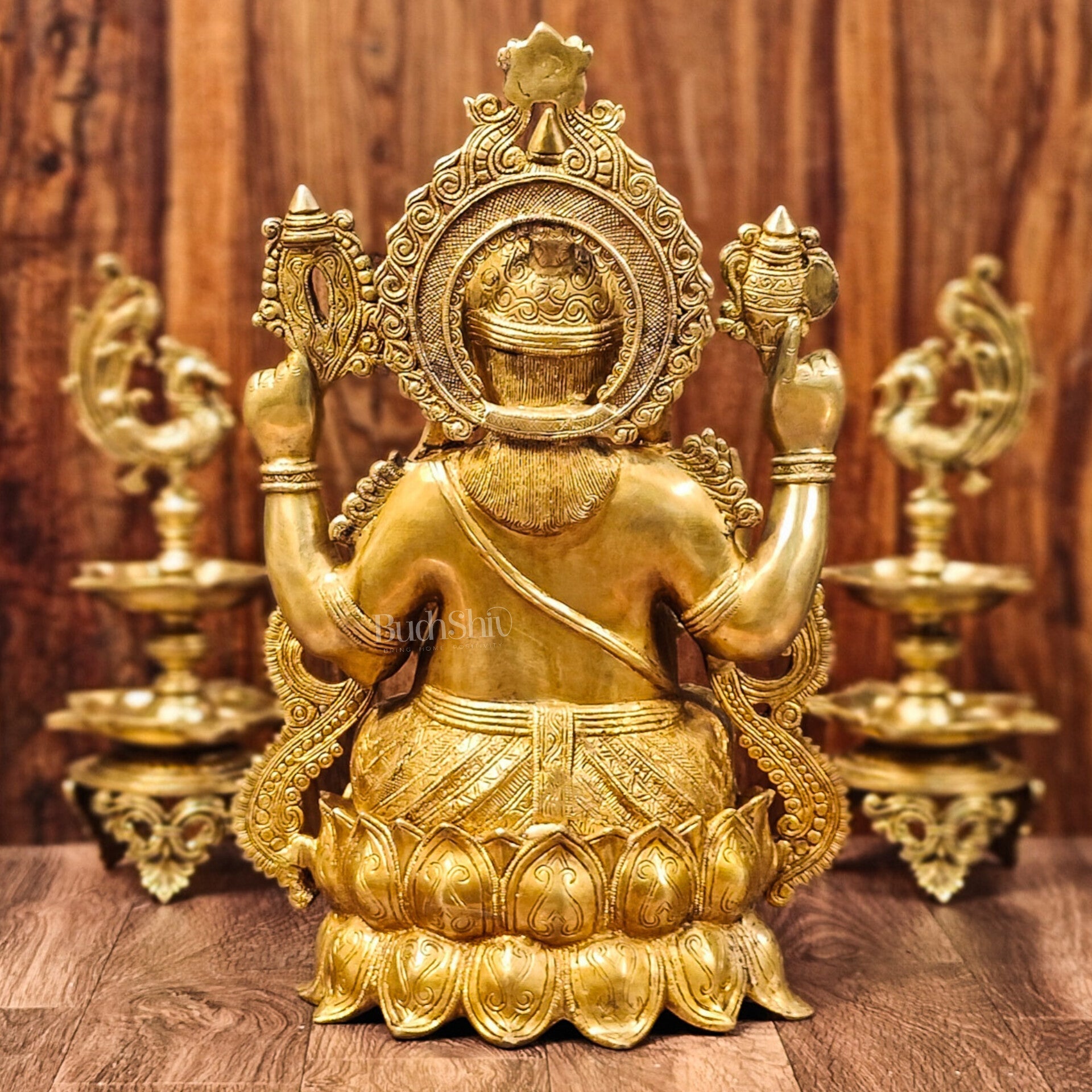 Handcrafted Fine Brass Ganesha Idol with Mouse and Detailed Jewelry 21" - Budhshiv.com