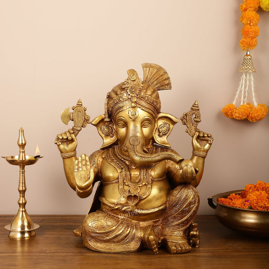 Handcrafted Fine Brass Lord Ganesha Idol - 21 Inch - Budhshiv.com