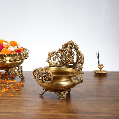 Handcrafted Fine Brass Lord Ganesha on Beautiful Urli - 7 inches - Budhshiv.com