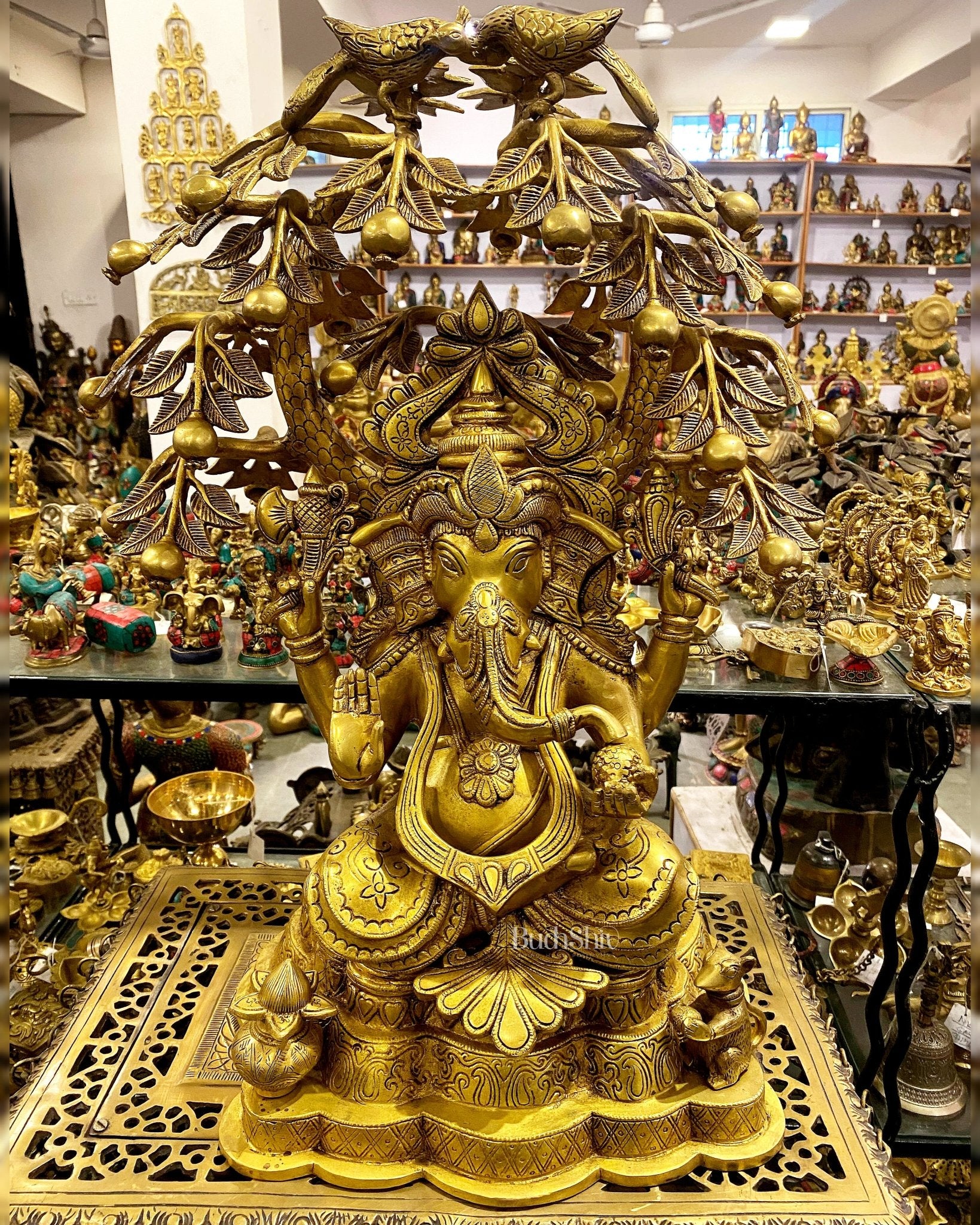 Handcrafted Fine Brass Lord Ganesha Under Mango Tree - 24 Inches ...