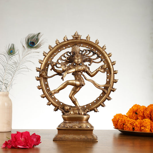 Handcrafted Fine Brass Nataraja Statue - 13" Height - Budhshiv.com