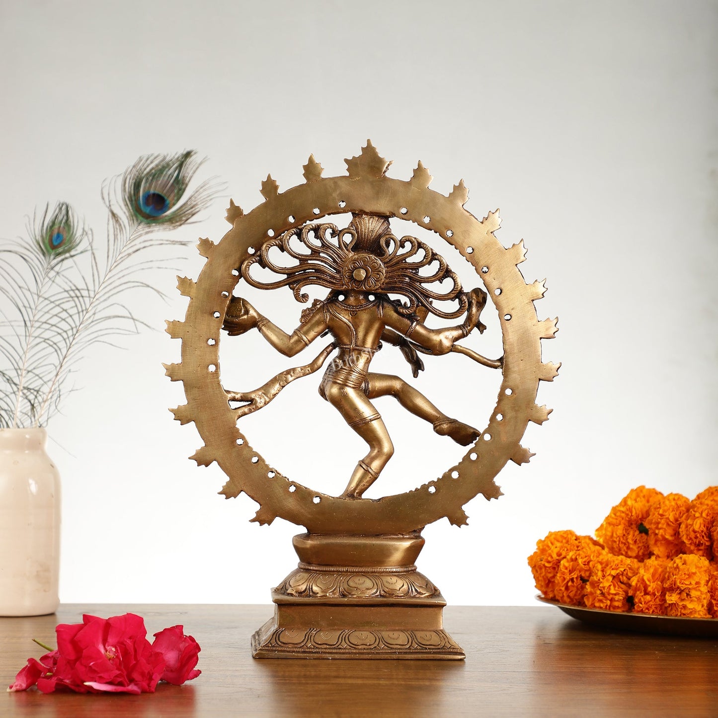 Handcrafted Fine Brass Nataraja Statue - 13" Height - Budhshiv.com