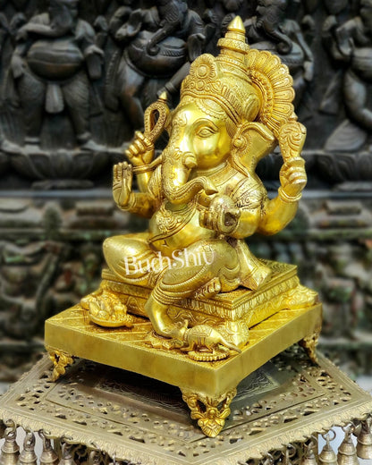 Handcrafted Ganapathi on Engraved Chowki, 20" Height - Budhshiv.com