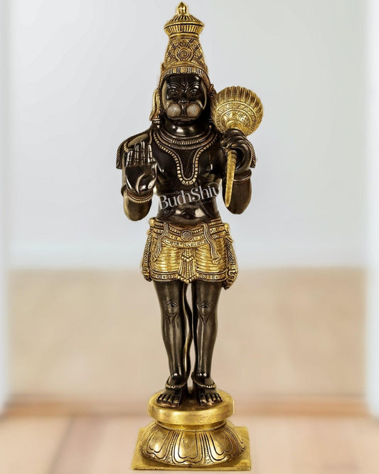 Handcrafted Hanuman Statue Aashirwaad Mudra | Superfine Brass | 21.5" Height - Budhshiv.com