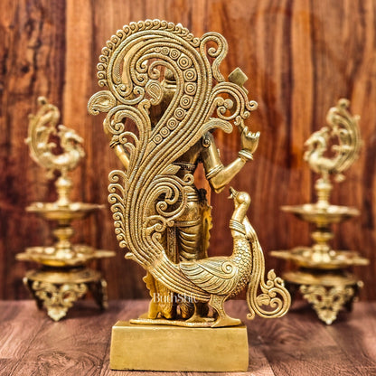 Handcrafted Kartikeya Lord Murugun Brass Superfine Statue 20" - Budhshiv.com