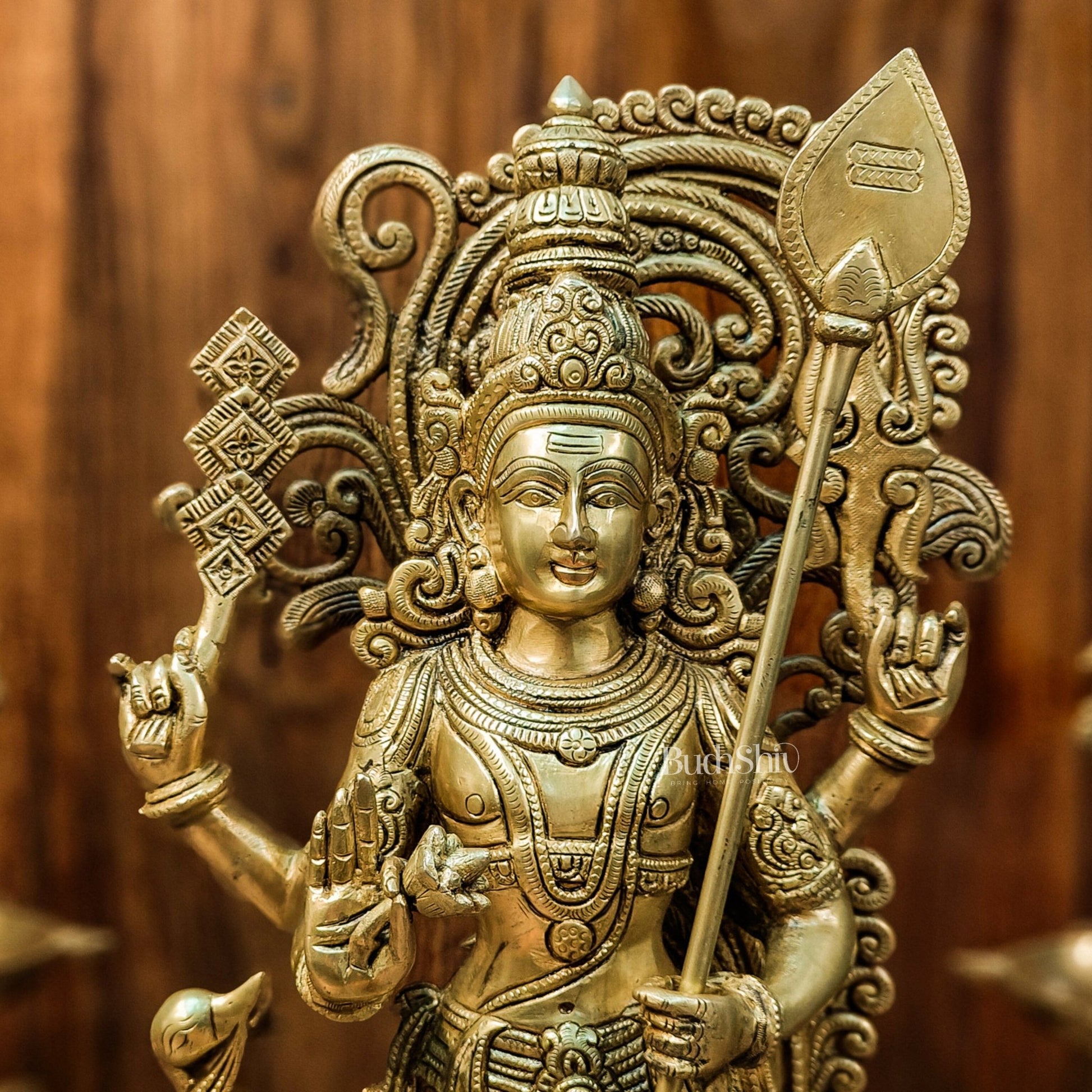 Handcrafted Kartikeya Lord Murugun Brass Superfine Statue 20" - Budhshiv.com