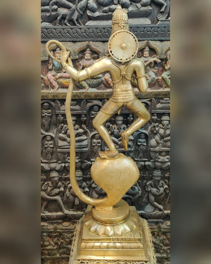 Handcrafted Large-sized Brass Krishna Dancing on Kaliya Naag - Triumph of Good over Evil 41" - Budhshiv.com