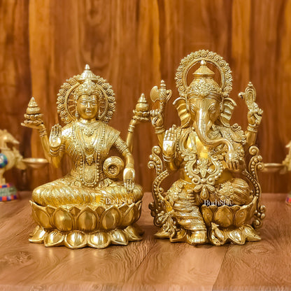 Handcrafted Lord Ganesha and Goddess Lakshmi Brass Idols 12" - Budhshiv.com