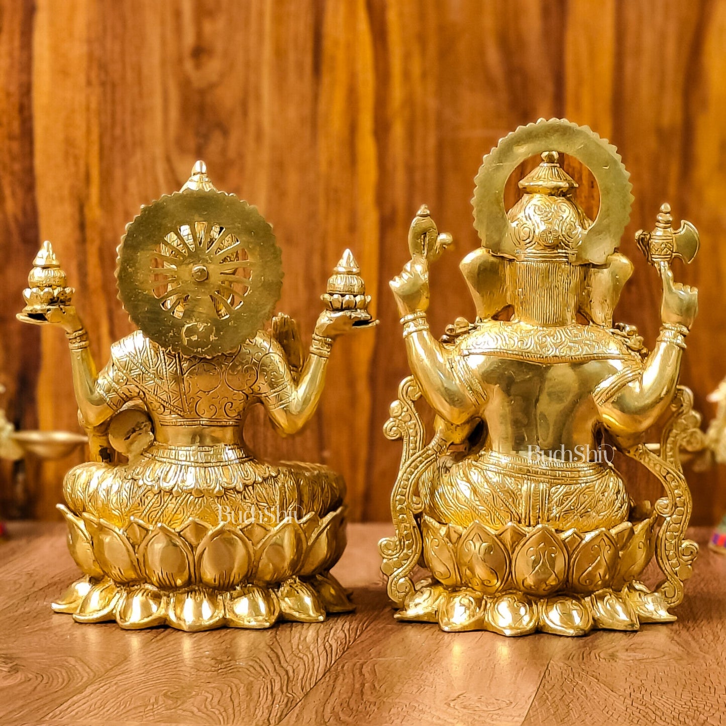 Handcrafted Lord Ganesha and Goddess Lakshmi Brass Idols 12" - Budhshiv.com