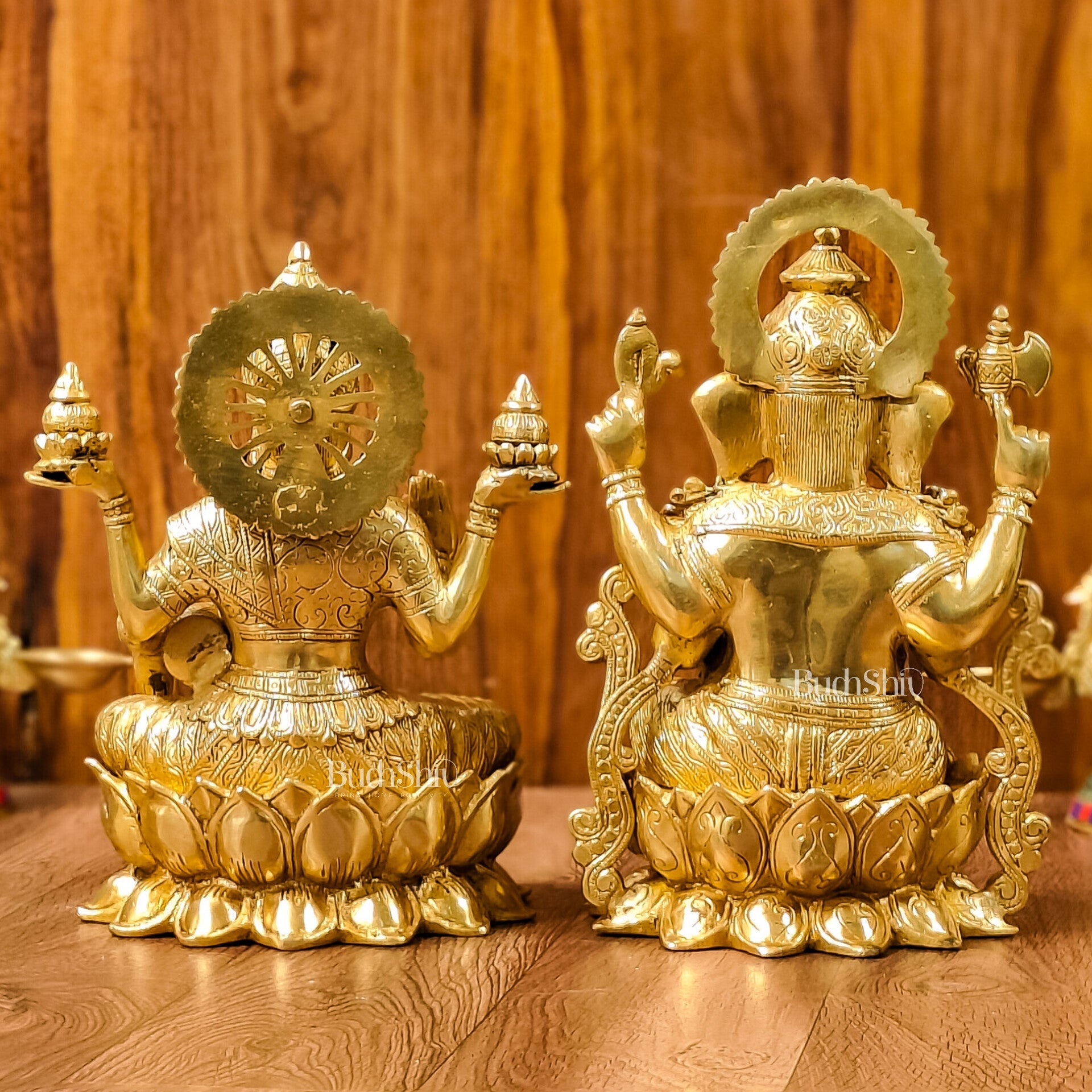 Handcrafted Lord Ganesha and Goddess Lakshmi Brass Idols 12" - Budhshiv.com