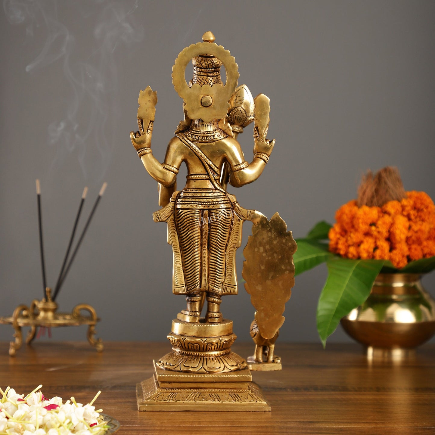 Handcrafted Lord Kartikeya Brass Statue with Peacock and Veil/Spear | Height 15 inch - Budhshiv.com