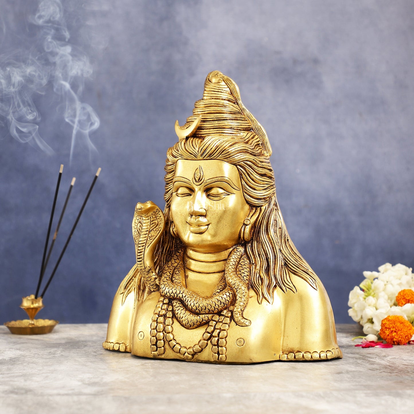 Handcrafted Lord Shiva Bust Statue - Superfine Brass 12" - Budhshiv.com