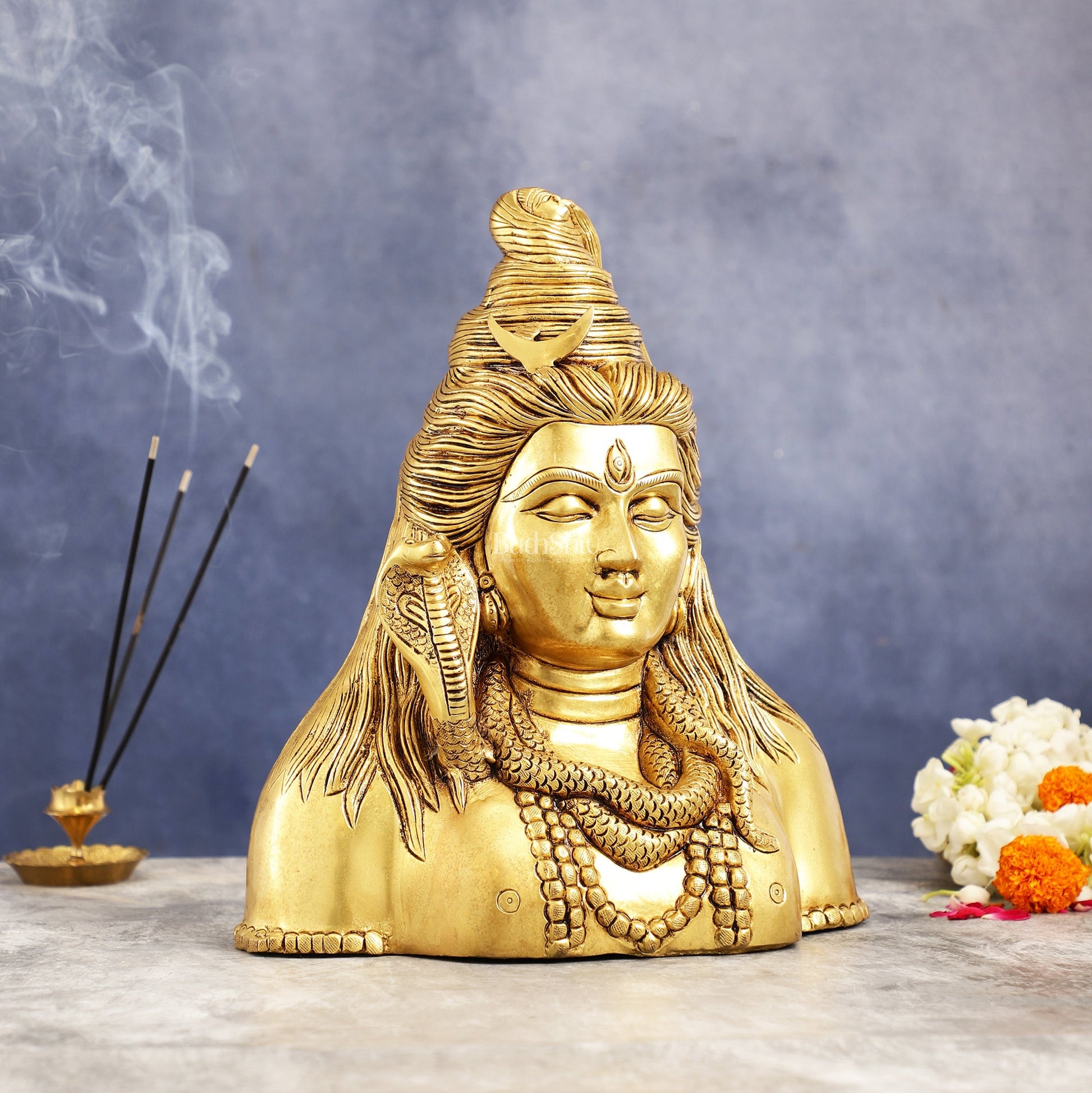 Handcrafted Lord Shiva Bust Statue - Superfine Brass 12" - Budhshiv.com