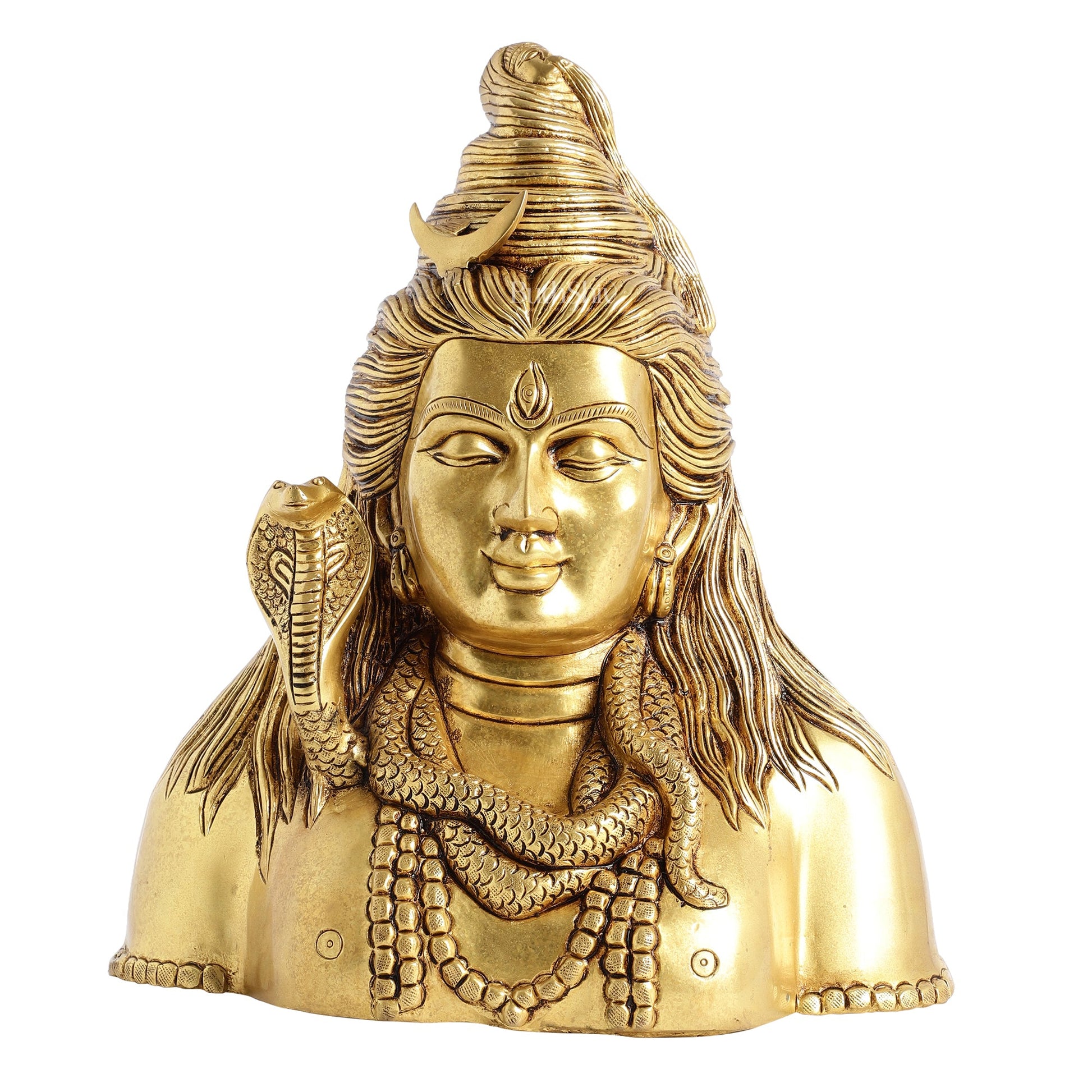 Handcrafted Lord Shiva Bust Statue - Superfine Brass 12" - Budhshiv.com