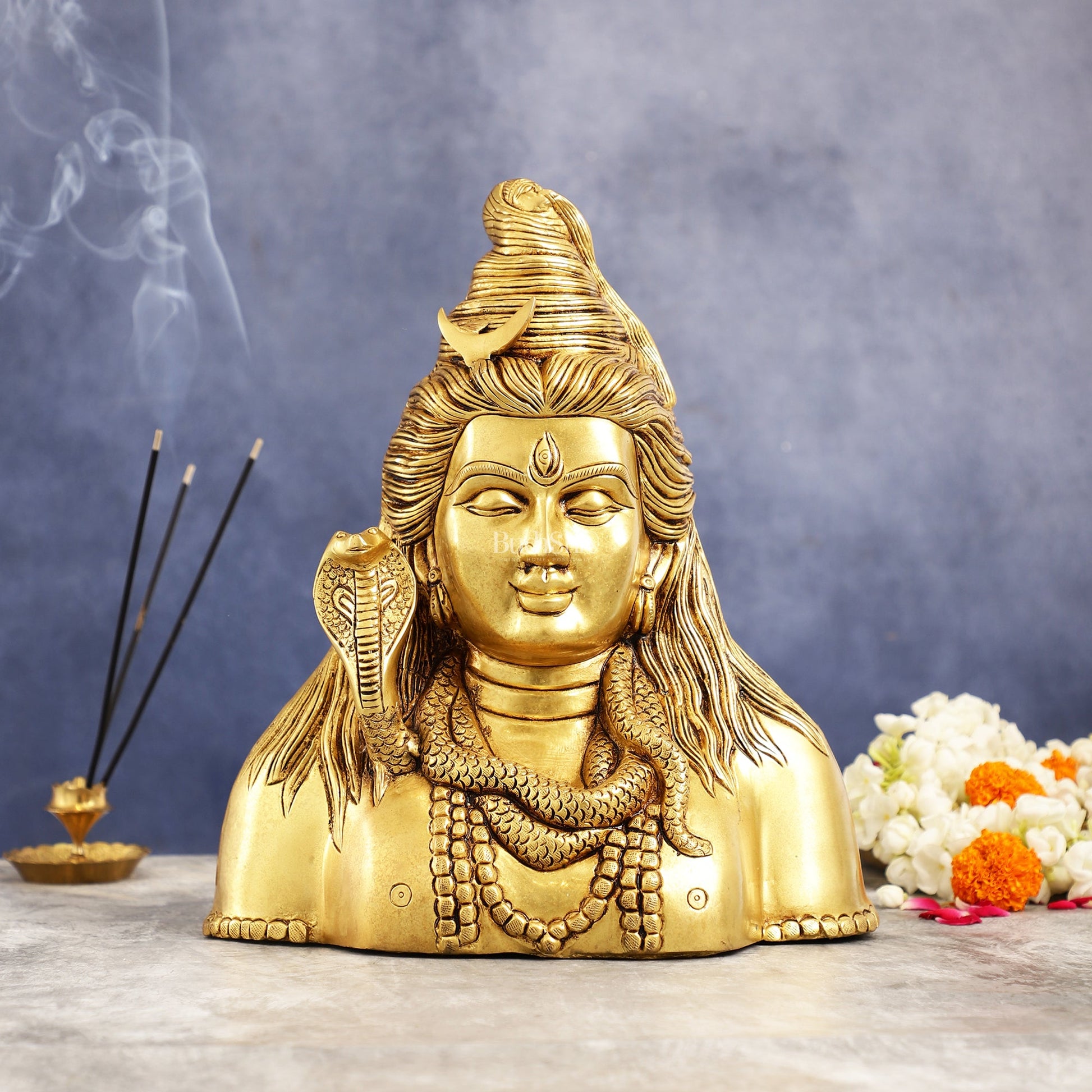 Handcrafted Lord Shiva Bust Statue - Superfine Brass 12" - Budhshiv.com