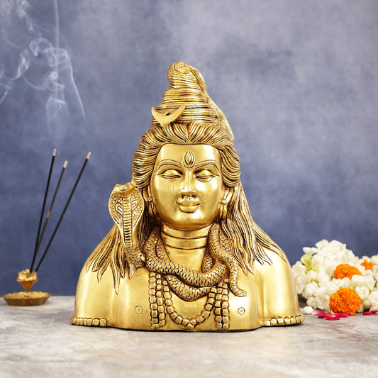 Handcrafted Lord Shiva Bust Statue - Superfine Brass 12" - Budhshiv.com