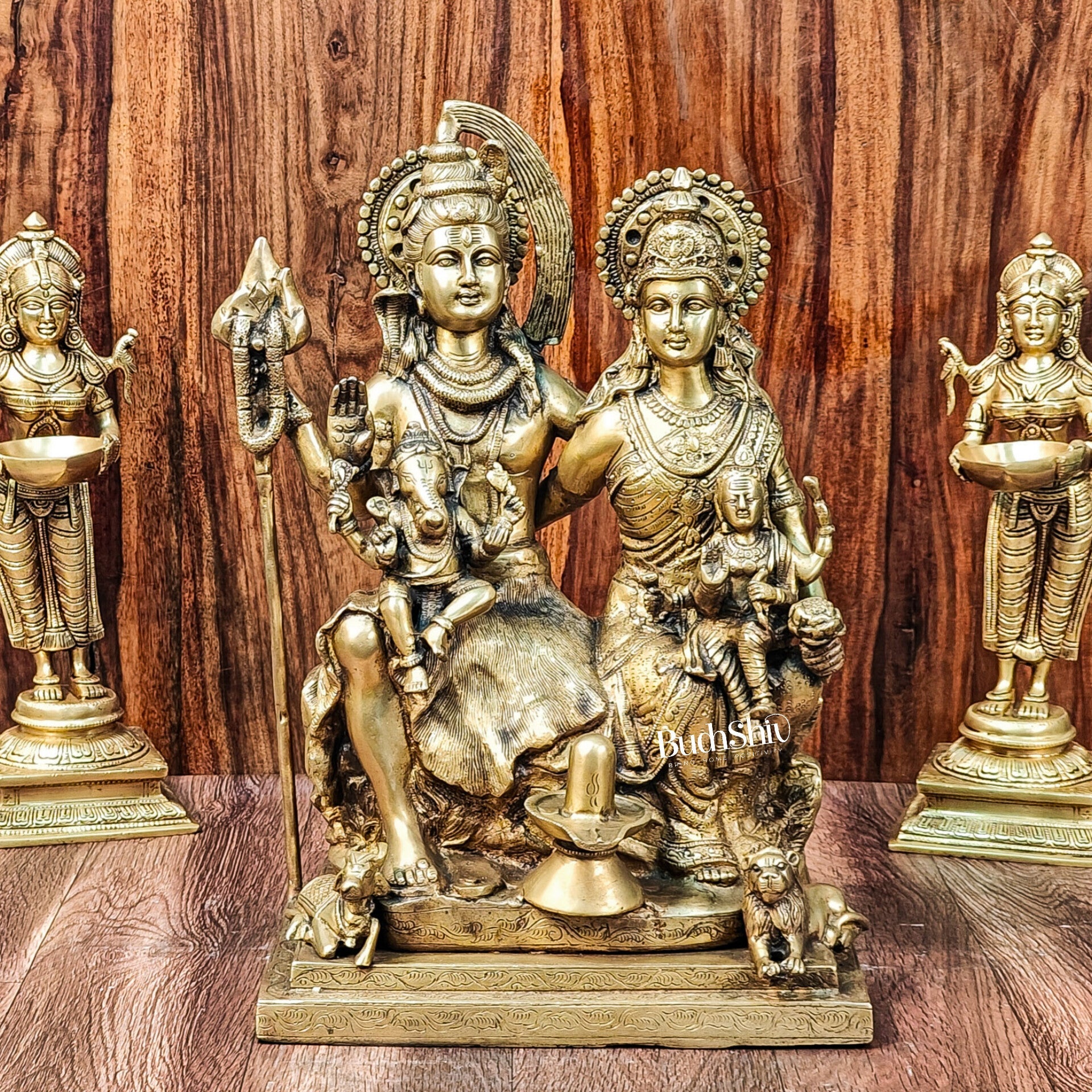 Handcrafted Lord Shiva Family Statue - Superfine Brass | 18" Height - Budhshiv.com